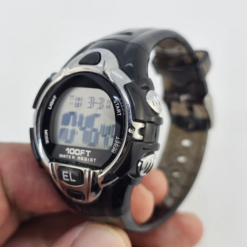 Sport Digital Women Watch 37MM DayDate Black‎ Plastic Bands Up to 6.5